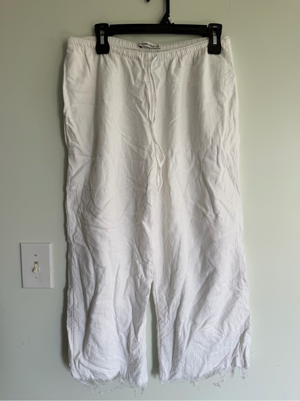 Abercrombie & Fitch White Linen Blend Drawstring Pants Wide Leg Crop Neutral